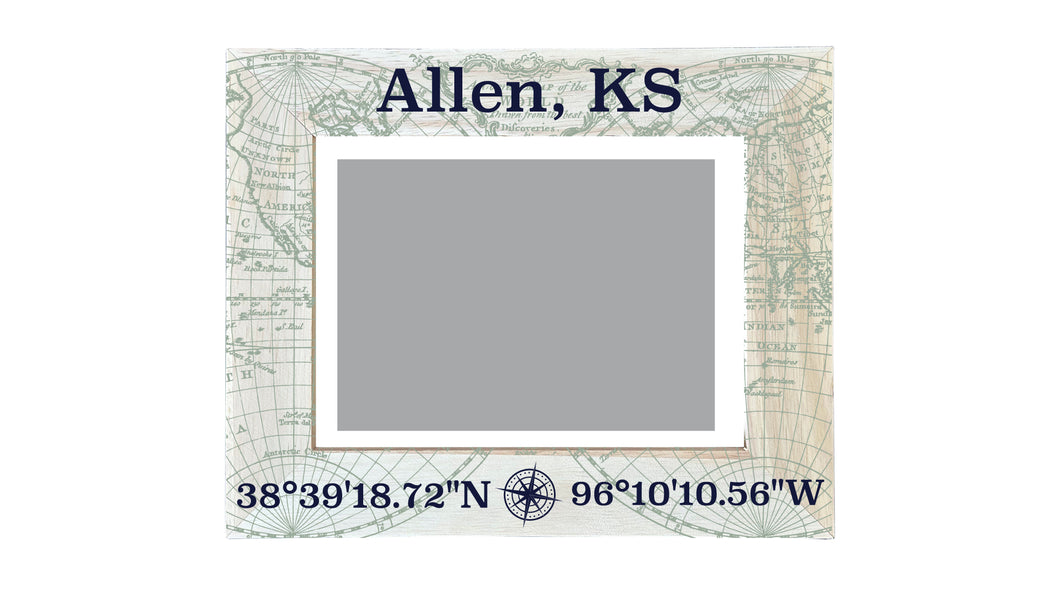 Allen Kansas Souvenir Wooden Photo Frame Compass Coordinates Design Matted to 4 x 6