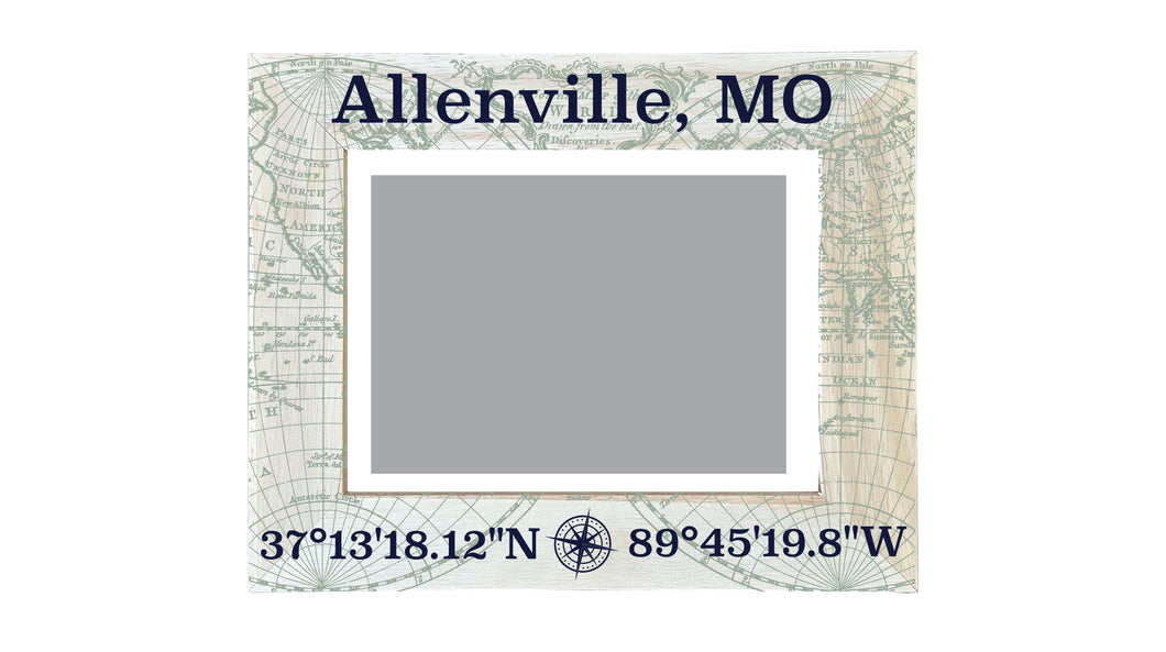 Allenville Missouri Souvenir Wooden Photo Frame Compass Coordinates Design Matted to 4 x 6