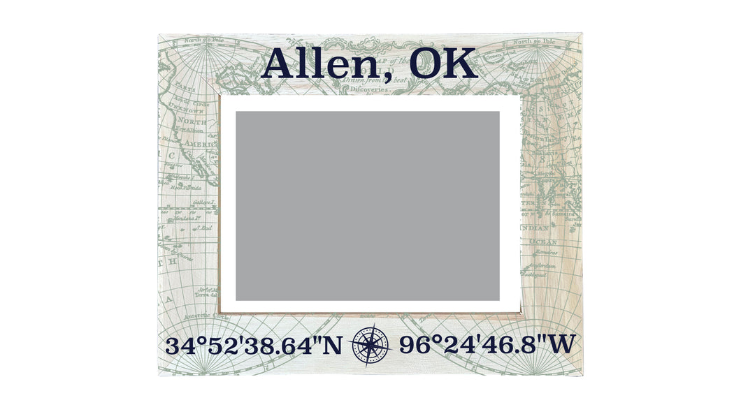 Allen Oklahoma Souvenir Wooden Photo Frame Compass Coordinates Design Matted to 4 x 6