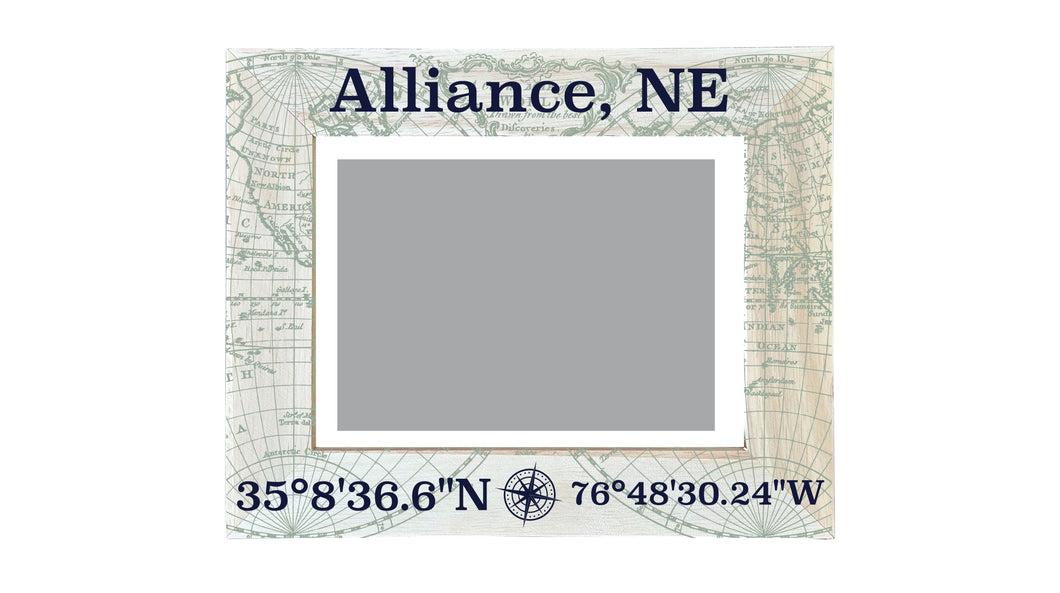 Alliance Nebraska Souvenir Wooden Photo Frame Compass Coordinates Design Matted to 4 x 6