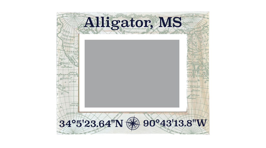 Alligator Mississippi Souvenir Wooden Photo Frame Compass Coordinates Design Matted to 4 x 6