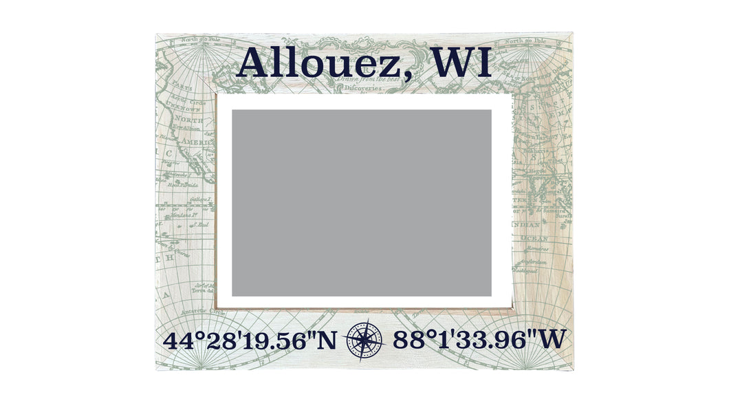 Allouez Wisconsin Souvenir Wooden Photo Frame Compass Coordinates Design Matted to 4 x 6