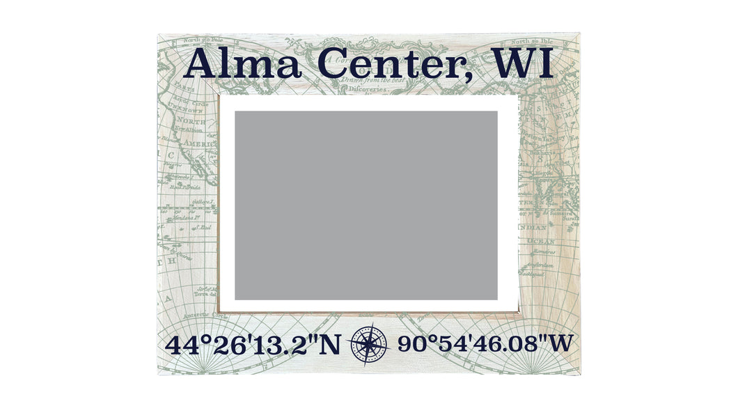 Alma Center Wisconsin Souvenir Wooden Photo Frame Compass Coordinates Design Matted to 4 x 6
