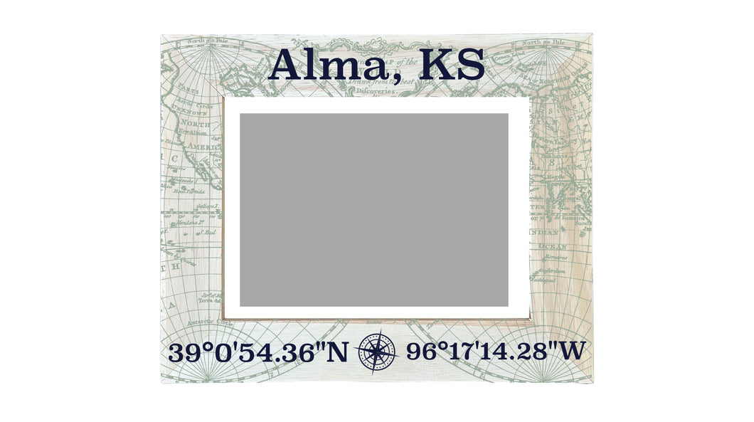 Alma Kansas Souvenir Wooden Photo Frame Compass Coordinates Design Matted to 4 x 6