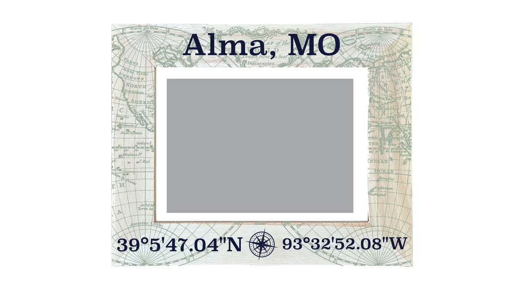 Alma Missouri Souvenir Wooden Photo Frame Compass Coordinates Design Matted to 4 x 6