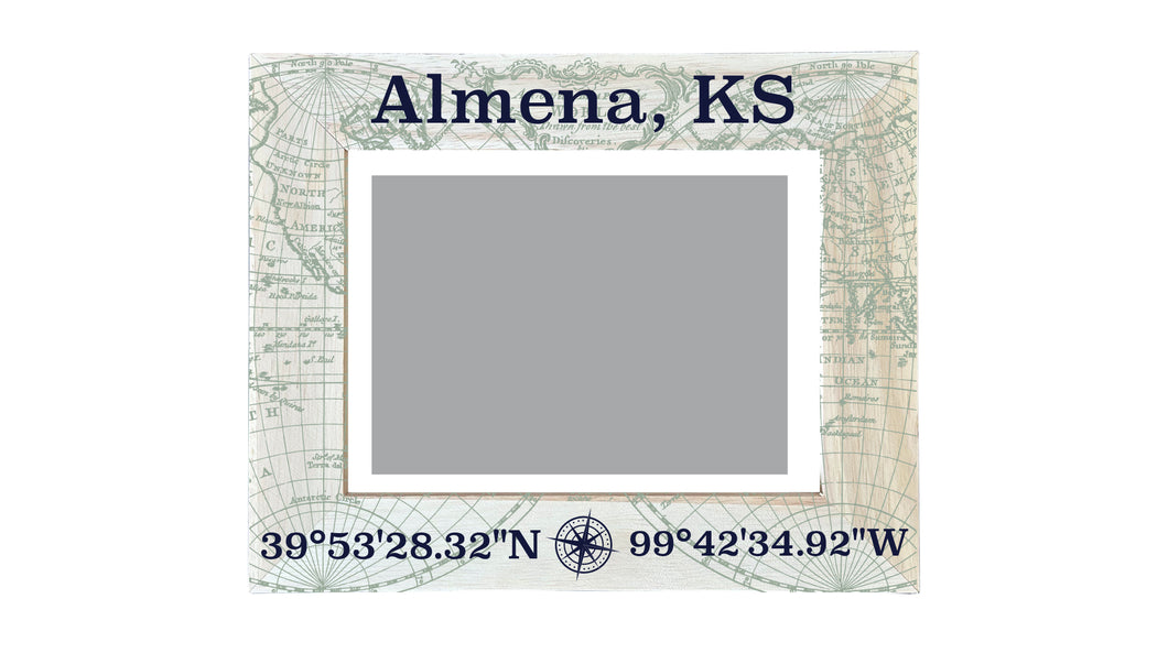 Almena Kansas Souvenir Wooden Photo Frame Compass Coordinates Design Matted to 4 x 6