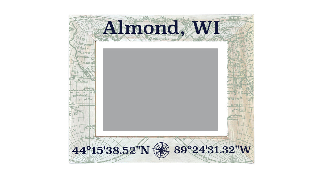 Almond Wisconsin Souvenir Wooden Photo Frame Compass Coordinates Design Matted to 4 x 6