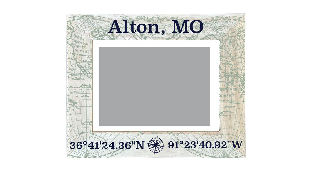 Alton Missouri Souvenir Wooden Photo Frame Compass Coordinates Design Matted to 4 x 6