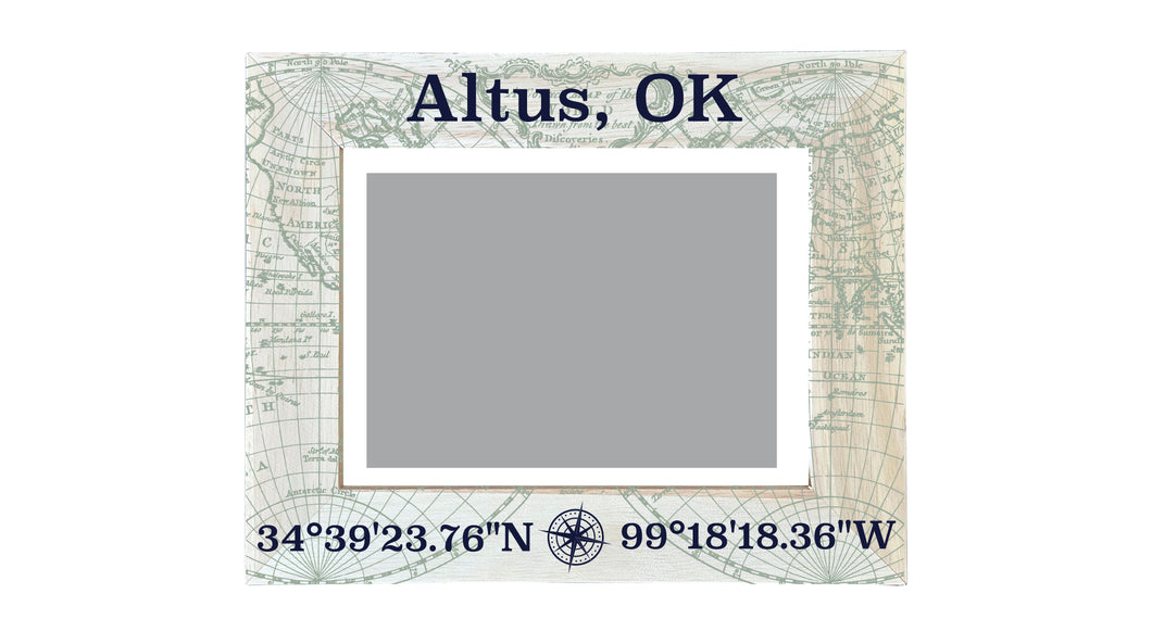 Altus Oklahoma Souvenir Wooden Photo Frame Compass Coordinates Design Matted to 4 x 6