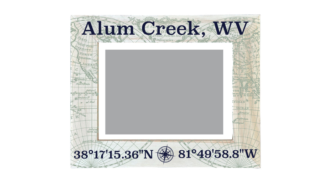 Alum Creek West Virginia Souvenir Wooden Photo Frame Compass Coordinates Design Matted to 4 x 6