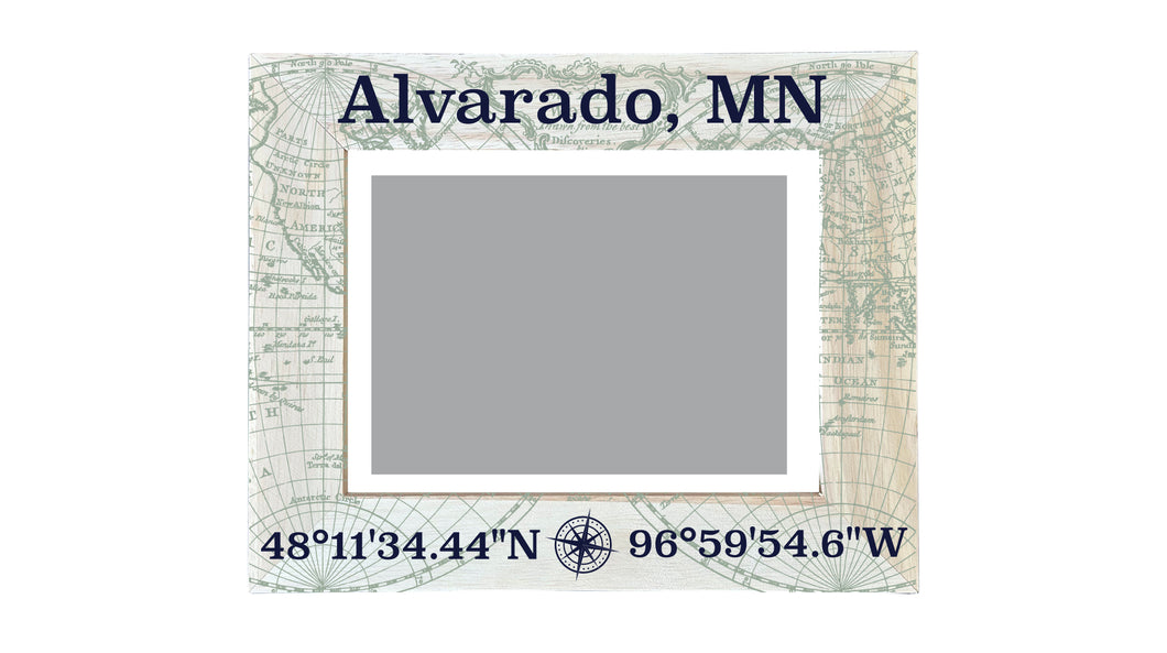Alvarado Minnesota Souvenir Wooden Photo Frame Compass Coordinates Design Matted to 4 x 6