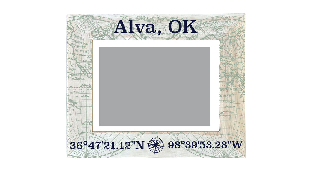 Alva Oklahoma Souvenir Wooden Photo Frame Compass Coordinates Design Matted to 4 x 6