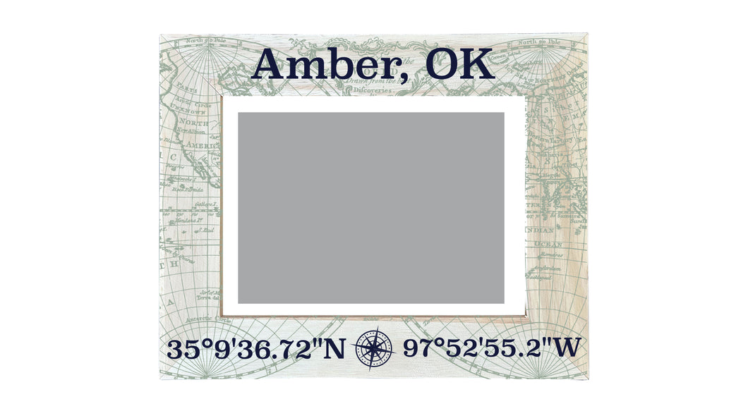 Amber Oklahoma Souvenir Wooden Photo Frame Compass Coordinates Design Matted to 4 x 6