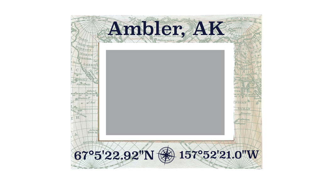 Ambler Alaska Souvenir Wooden Photo Frame Compass Coordinates Design Matted to 4 x 6