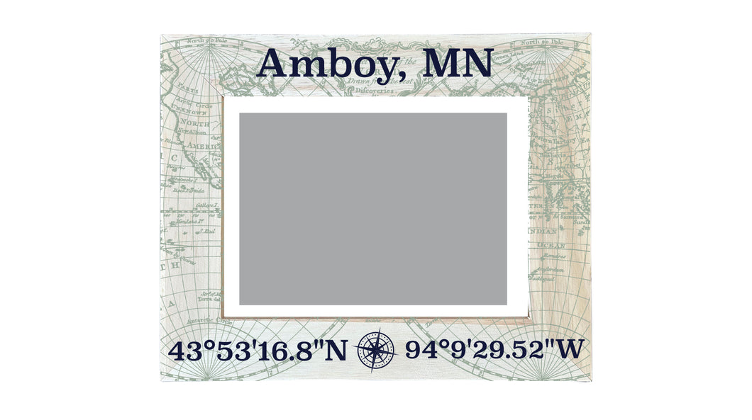 Amboy Minnesota Souvenir Wooden Photo Frame Compass Coordinates Design Matted to 4 x 6