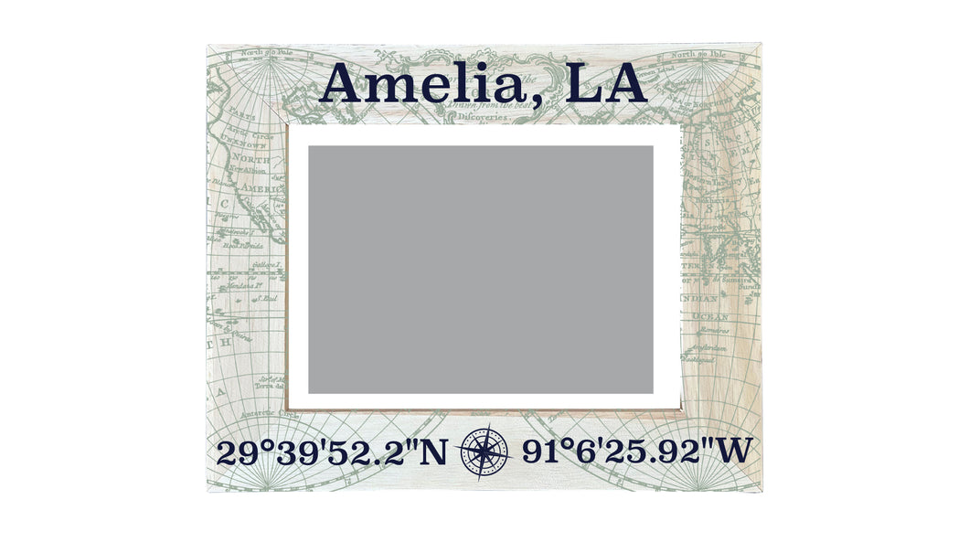 Amelia Louisiana Souvenir Wooden Photo Frame Compass Coordinates Design Matted to 4 x 6