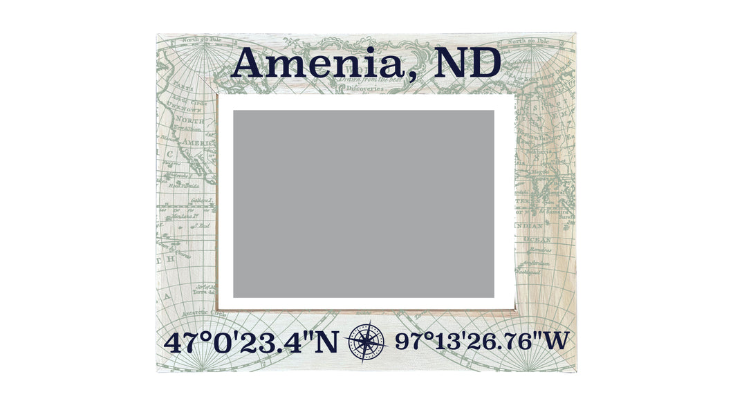 Amenia North Dakota Souvenir Wooden Photo Frame Compass Coordinates Design Matted to 4 x 6