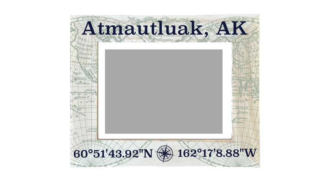 Atmautluak Alaska Souvenir Wooden Photo Frame Compass Coordinates Design Matted to 4 x 6