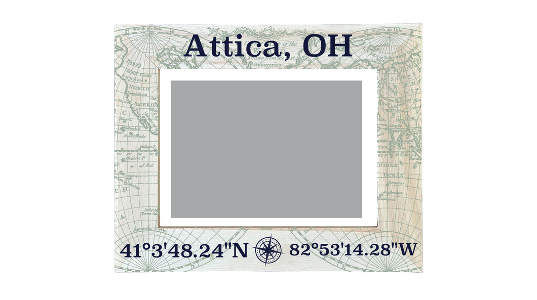 Attica Ohio Souvenir Wooden Photo Frame Compass Coordinates Design Matted to 4 x 6