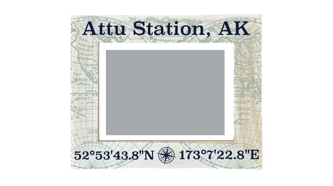 Attu Station Alaska Souvenir Wooden Photo Frame Compass Coordinates Design Matted to 4 x 6