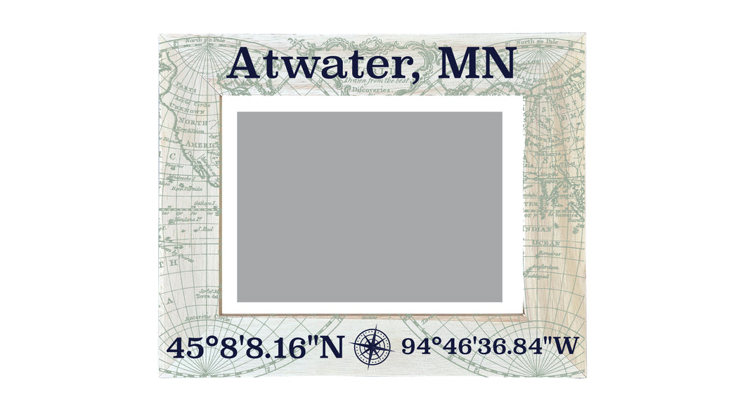 Atwater Minnesota Souvenir Wooden Photo Frame Compass Coordinates Design Matted to 4 x 6