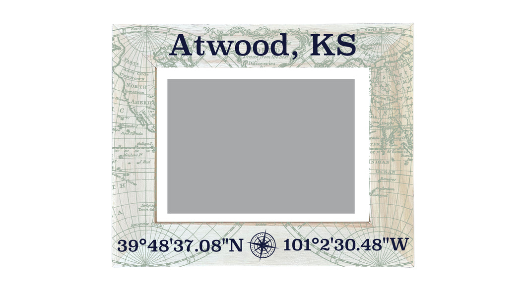 Atwood Kansas Souvenir Wooden Photo Frame Compass Coordinates Design Matted to 4 x 6