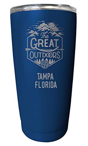 R and R Imports Tampa Florida Etched 16 oz Stainless Steel Insulated Tumbler Outdoor Adventure Design Navy.