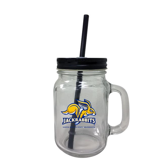 South Dakota State Jackrabbits NCAA Iconic Mason Jar Glass - Officially Licensed Collegiate Drinkware with Lid and Straw 