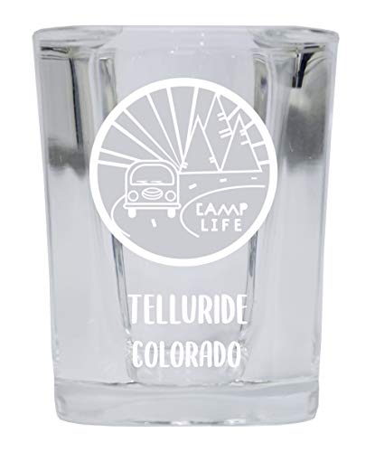 Telluride Colorado Souvenir Laser Engraved 2 Ounce Square Base Liquor Shot Glass Camp Life Design