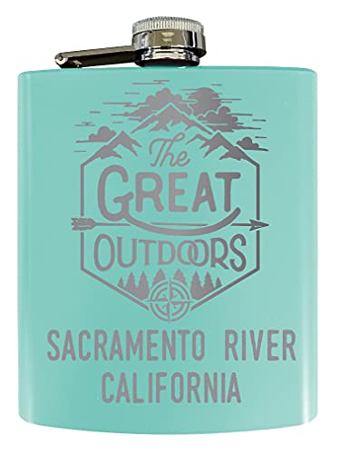 Sacramento River California Laser Engraved Explore the Outdoors Souvenir 7 oz Stainless Steel 7 oz Flask Seafoam
