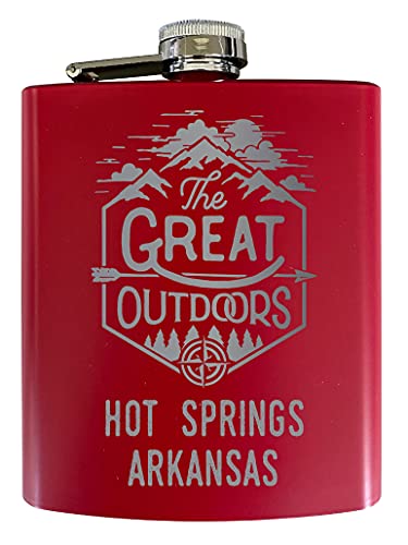Hot Springs Arkansas Laser Engraved Explore the Outdoors Souvenir 7 oz Stainless Steel 7 oz Flask Red
