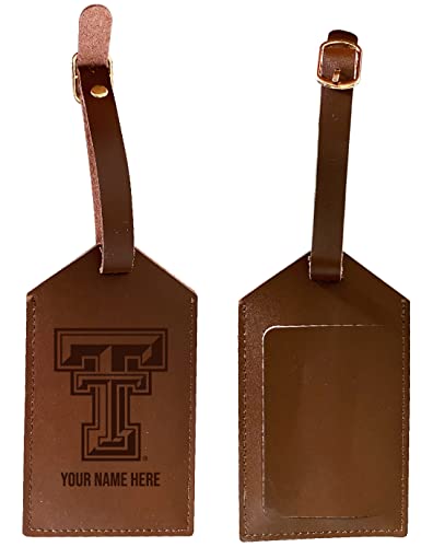 Texas Tech Red Raiders Premium Leather Luggage Tag - Laser-Engraved Custom Name Option