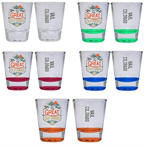 Vail Colorado The Great Outdoors Camping Adventure Souvenir Round Shot Glass (Green, 4-Pack)