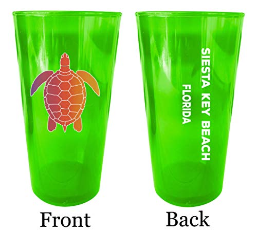 Siesta Key Beach Florida Souvenir 16 oz Green Plastic Pint Glass 4-Pack