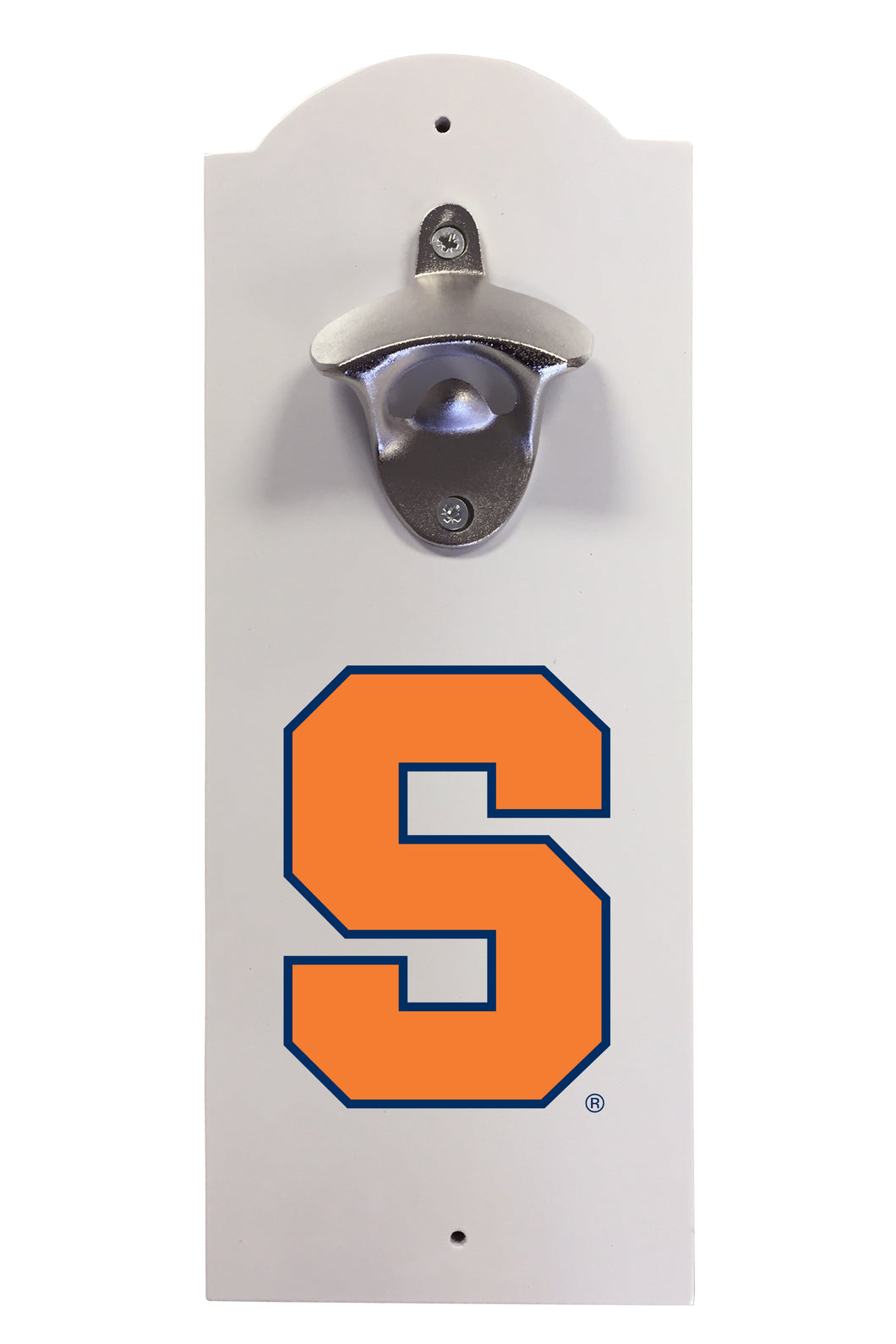 Syracuse Orange Wall-Mounted Bottle Opener – Sturdy Metal with Decorative Wood Base for Home Bars, Rec Rooms & Fan Caves