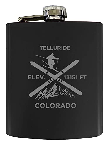 Telluride Colorado Ski Snowboard Winter Adventures Stainless Steel 7 oz Flask Black