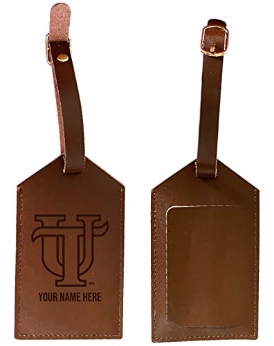University of Tampa Spartans Premium Leather Luggage Tag - Laser-Engraved Custom Name Option