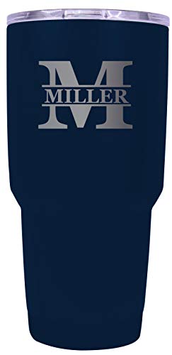Customizable Laser Etched Monogram 24 oz Insulated Stainless Steel Tumbler Personalized with Custom Monogram Name and Initial Navy Navy.