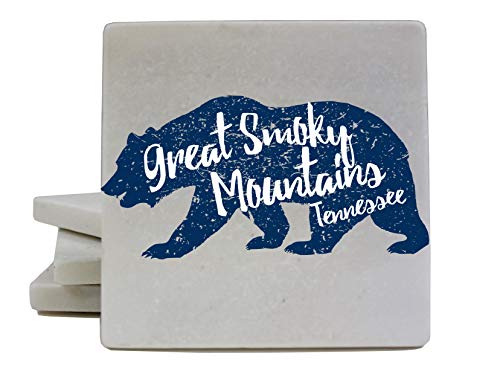 Great Smoky Mountains Gatlinburg Tennessee National Park Bear Souvenir Marble Coaster 4 Pack