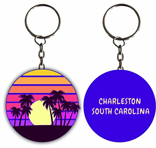 Charleston South Carolina Sunset Palm Metal Keychain
