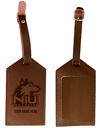 Northern Illinois Huskies Premium Leather Luggage Tag - Laser-Engraved Custom Name Option