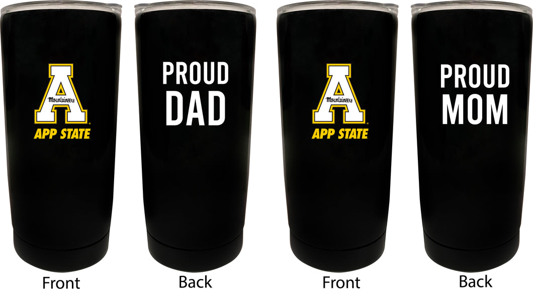 Appalachian State NCAA Insulated Tumbler - 16oz Stainless Steel Travel Mug Proud Mom and Dad Design Black