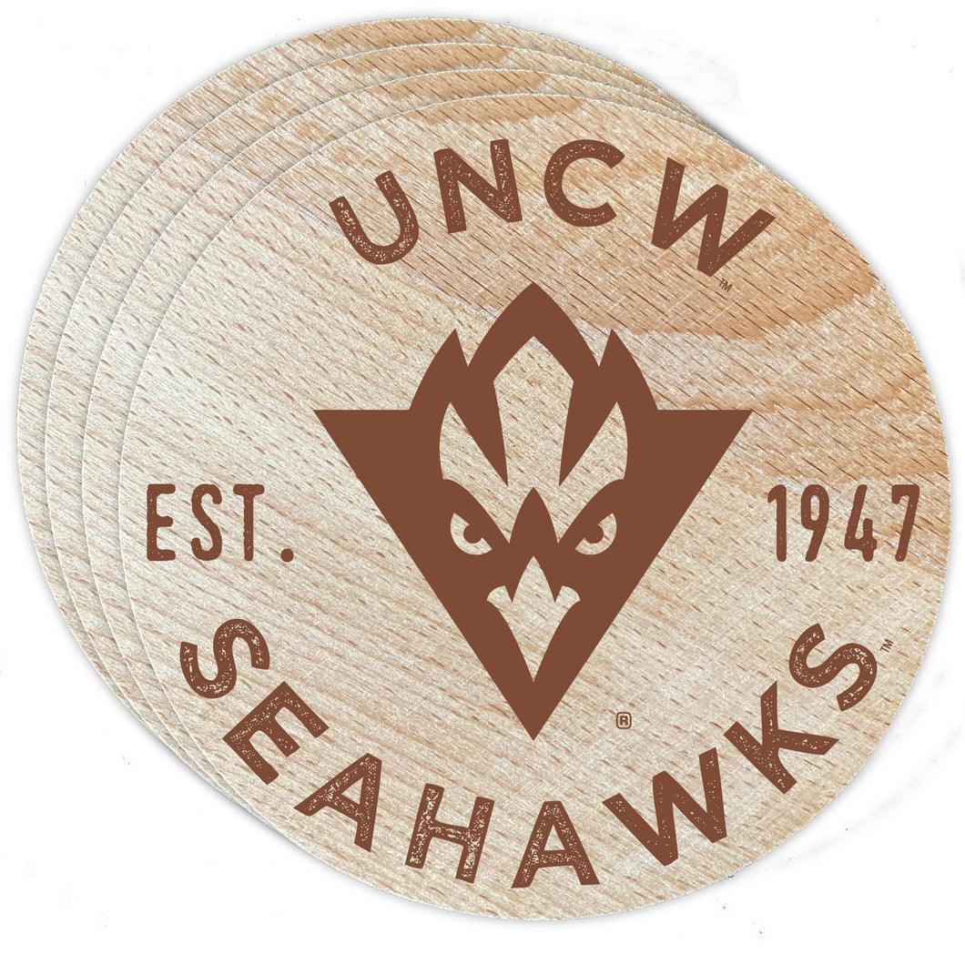 North Carolina Wilmington Seahawks Officially Licensed Wood Coasters (4-Pack) - Laser Engraved, Never Fade Design