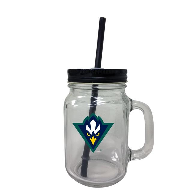 North Carolina Wilmington Seahawks NCAA Iconic Mason Jar Glass - Officially Licensed Collegiate Drinkware with Lid and Straw 