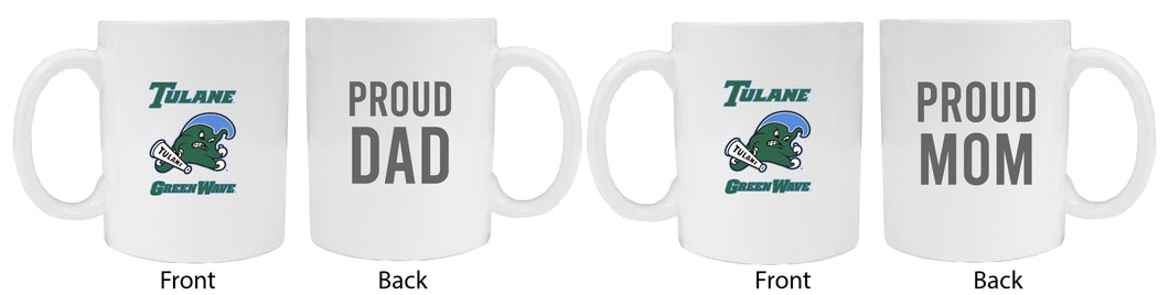Tulane University Green Wave Proud Mom And Dad White Ceramic Coffee Mug 2 pack (White)