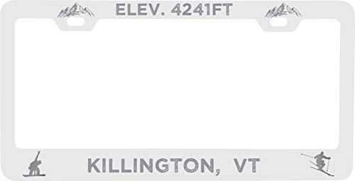R and R Imports Killington Vermont Etched Metal License Plate Frame White