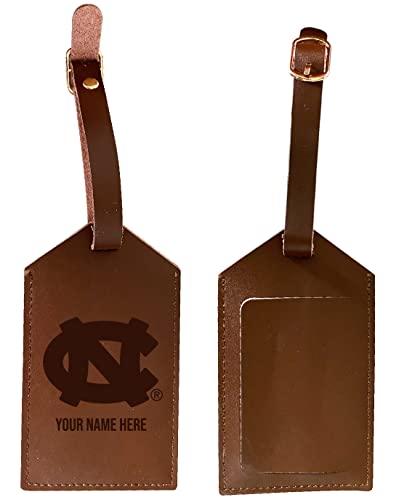 UNC Tar Heels Premium Leather Luggage Tag - Laser-Engraved Custom Name Option