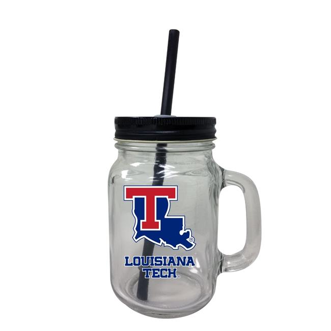 Louisiana Tech Bulldogs NCAA Iconic Mason Jar Glass - Officially Licensed Collegiate Drinkware with Lid and Straw 