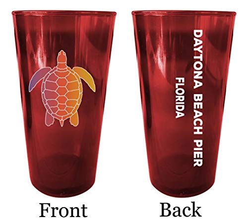 Daytona Beach Pier Florida Souvenir 16 oz Red Plastic Pint Glass 4-Pack