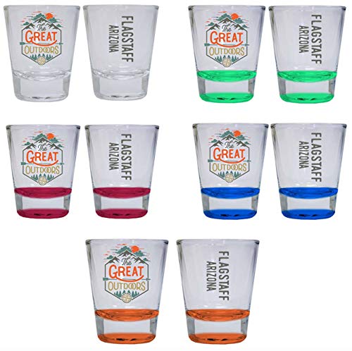 Flagstaff Arizona The Great Outdoors Camping Adventure Souvenir Round Shot Glass (4-Pack One of Each: Red, Blue, Orange, Green, 4)